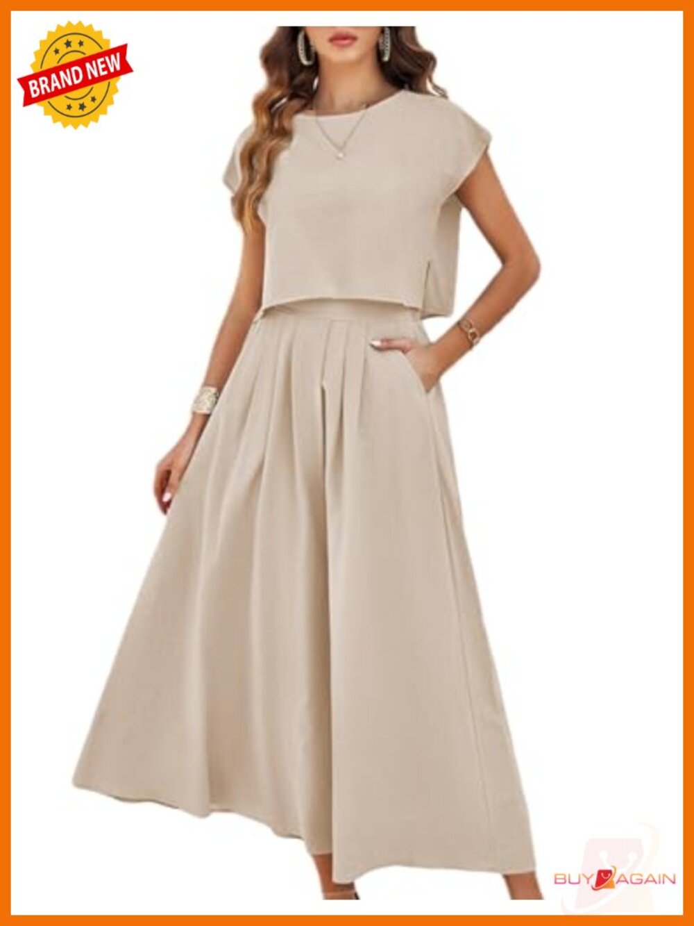 Women 2 Piece Maxi Skirt Set Crop Top High Waist Pockets Summer